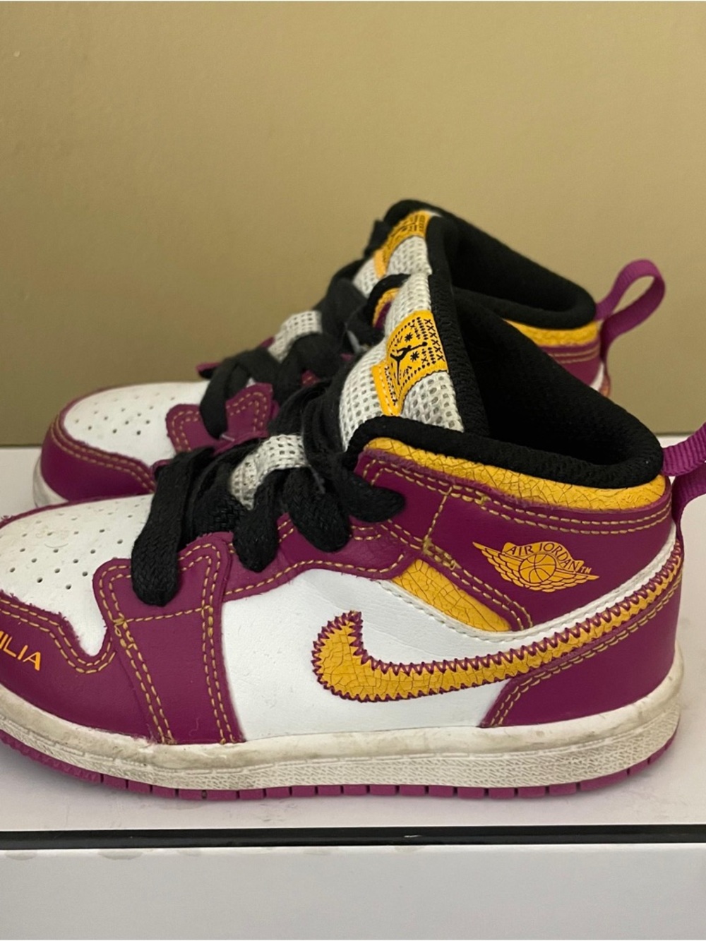 Jordan Kids Mid-Top Sneakers - White, Pink & Yellow